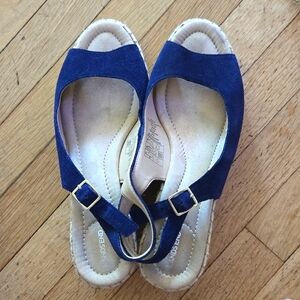 Lands End suede peep toe espadrille sandals